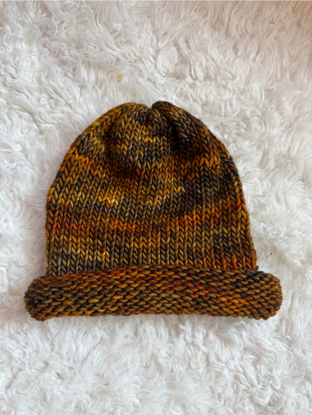 Handknit Beanie Handdyed Merino Wool - Fire’s Embers